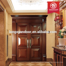 Porta do lobby exterior em madeira sólida, porta dupla de entrada, design duplo de porta de madeira